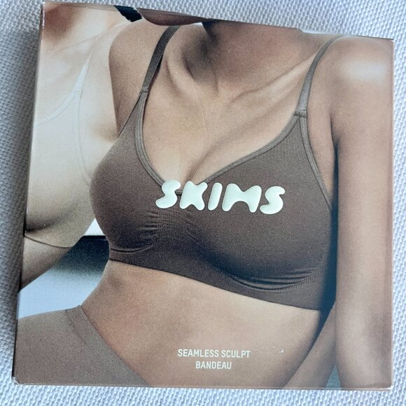 Skims Seamless Sculpt Bandeau Bra Top XS Black Strapless Removable Straps - Picture 3 of 6